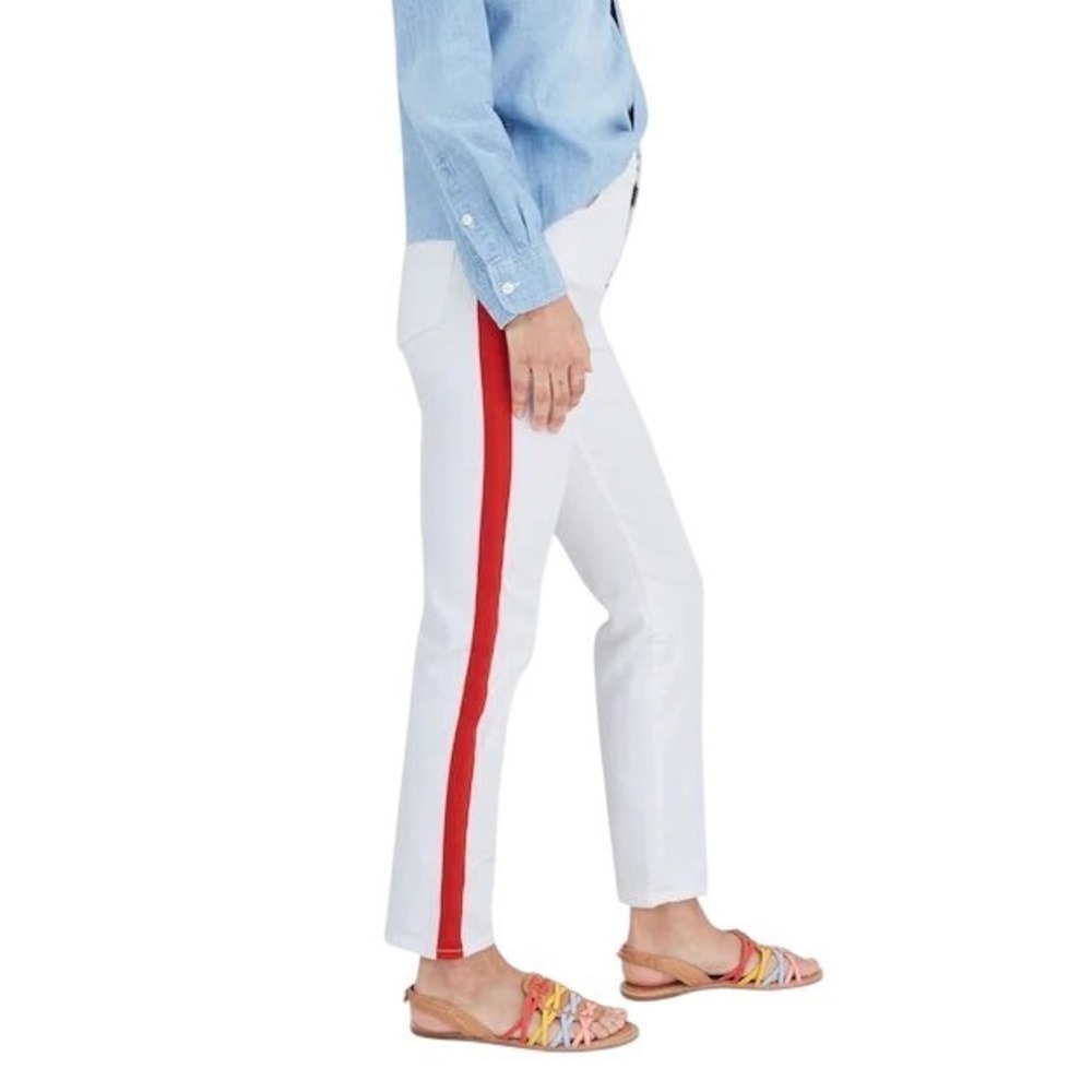 Madewell White Jeans with Red Side‎ Stripe Slim Straight 25T